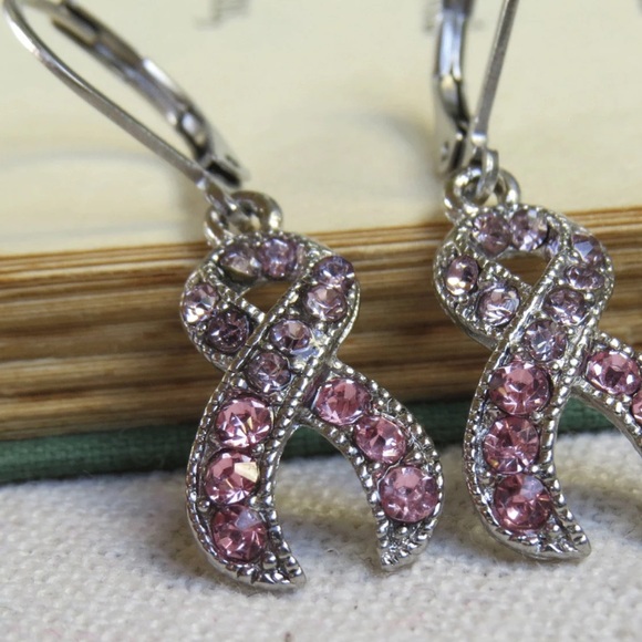Elegant Silver and Pink Ribbon Pendant Necklace - Picture 2 of 2